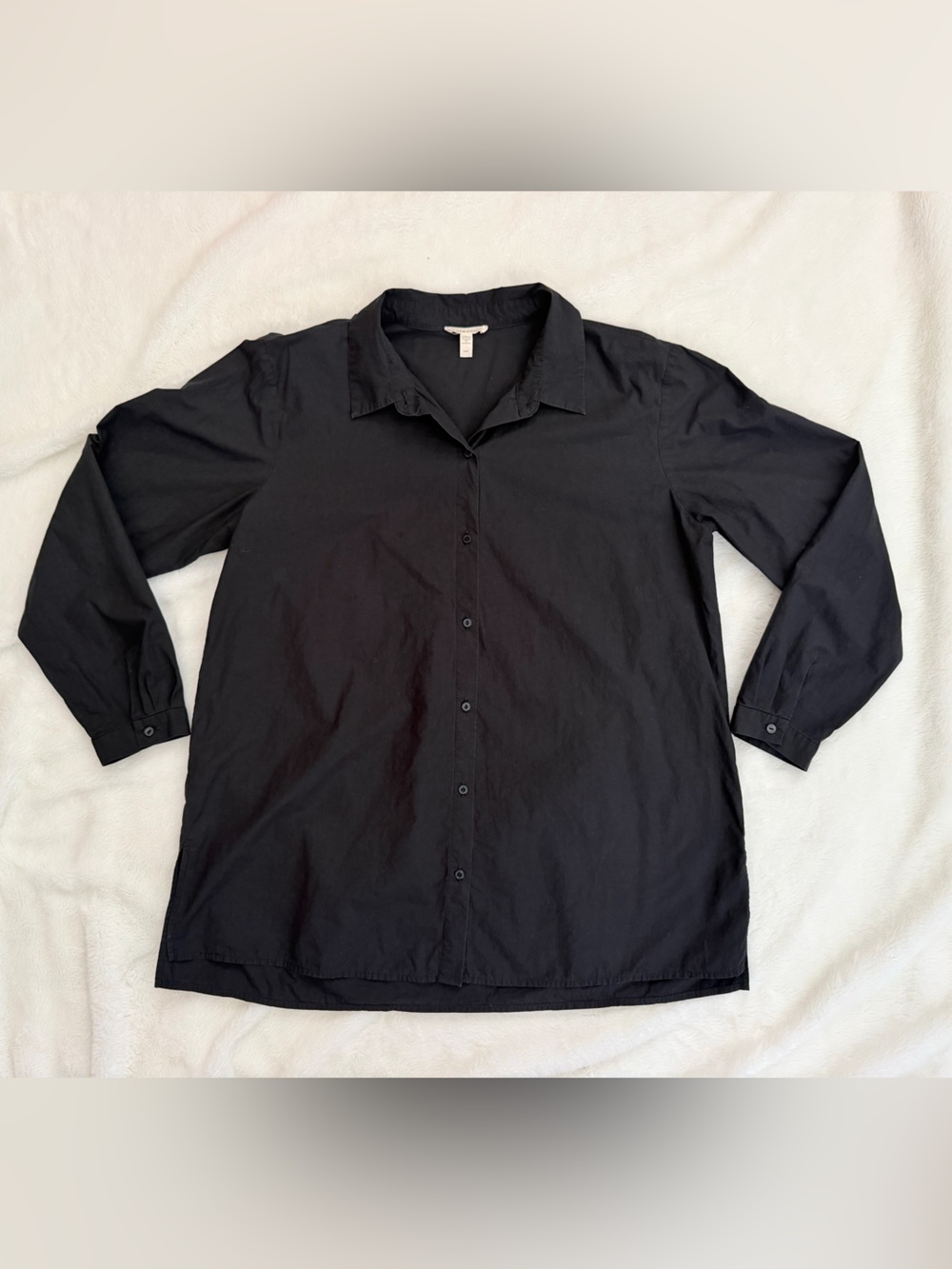 Eileen Fisher Organic Cotton Poplin Classic Collar Shirt - Black - Medium